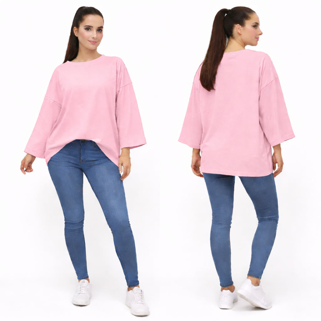 T-shirt uni oversize femme manches longues 100% coton – coupe ample, basique tendance