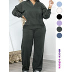 Women's Solid Long Sleeve Sweatshirt & Drawstring Waist Pants Set, Casual Fashion Cozy Two-piece Outfits for Daily Outdoor Wear, Women Clothes for All Seasons