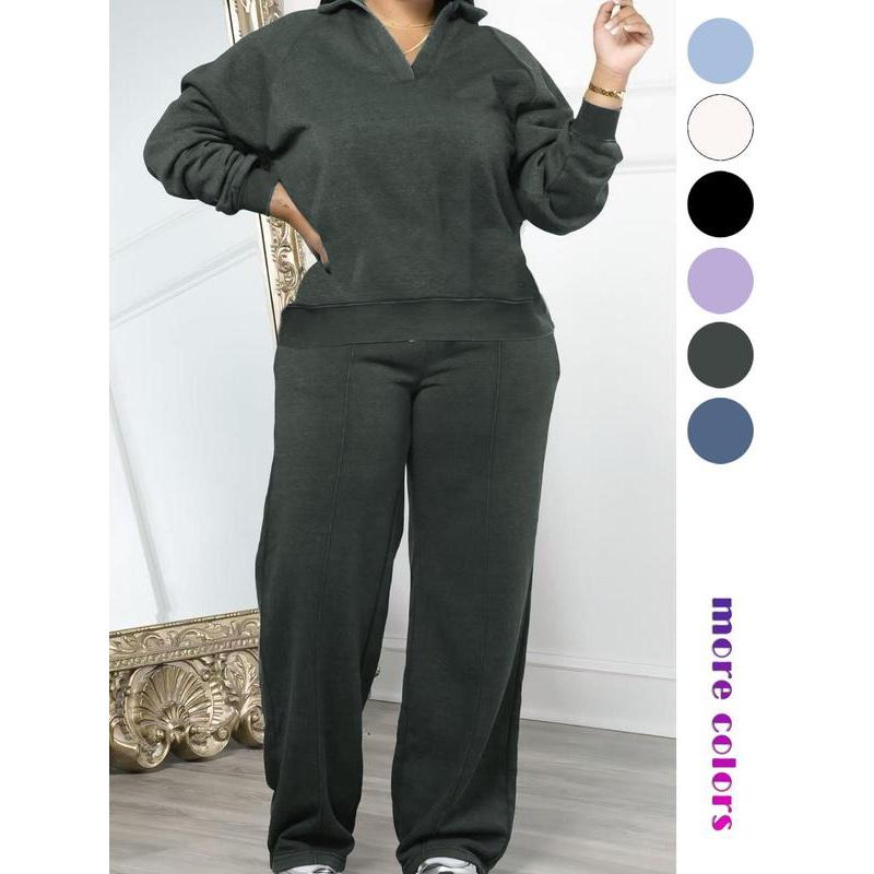 Women's Solid Long Sleeve Sweatshirt & Drawstring Waist Pants Set, Casual Fashion Cozy Two-piece Outfits for Daily Outdoor Wear, Women Clothes for All Seasons