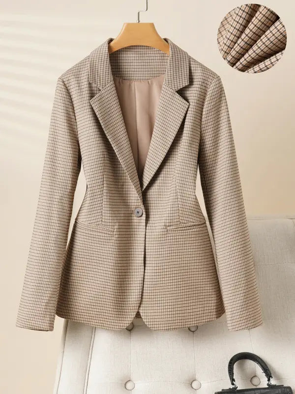 Women's Elegant One-Button Blazer Jacket, Slim-Fitting Long Sleeve Coat for Office Wear, Fall & Winter Fashion Outerwear