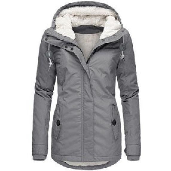 Winter Thickened Cotton Parka with Fleece Lining Hooded Warm Coat Mid-Length Women's Fitted Long Sleeve Outerwear Black Imitation Fur Tops for Casual Basic Minimalist Womenswear Elegance Style - Jackets