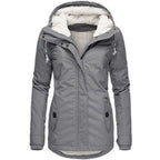 Winter Thickened Cotton Parka with Fleece Lining Hooded Warm Coat Mid-Length Women's Fitted Long Sleeve Outerwear Black Imitation Fur Tops for Casual Basic Minimalist Womenswear Elegance Style - Jackets