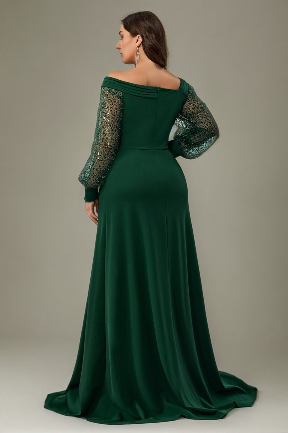 Curveins Plus Size Off Shoulder Long Sleeve Cinched Waist Elegant Maxi Dress
