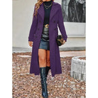 Women Winter Wool Blend Mid-Long Coat Notch Double-Breasted Lapel Jacket Outwear, Women's Solid Double Button Lapel Woolen Coat, Elegant Long Sleeve Long Coat for Women Outerwear Grey