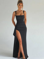 Women's Plain Split Thigh Backless Dress, Elegant Sexy Sleeveless Dress for Party Club Dating Wear, Ladies Clothes for All Seasons, Floor Length Slip Dress