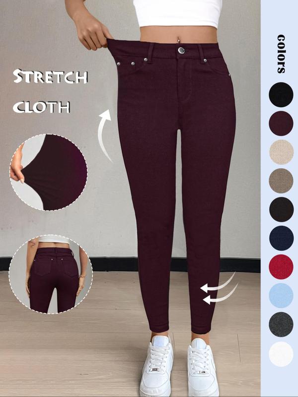 Women's Plain Pocket Button Leggings, Casual Comfy Skinny Pants for Yoga Gym Workout, Ladies Bottoms for Fall & Winter,T-Chic