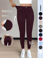 Women's Plain Pocket Button Leggings, Casual Comfy Skinny Pants for Yoga Gym Workout, Ladies Bottoms for Fall & Winter,T-Chic