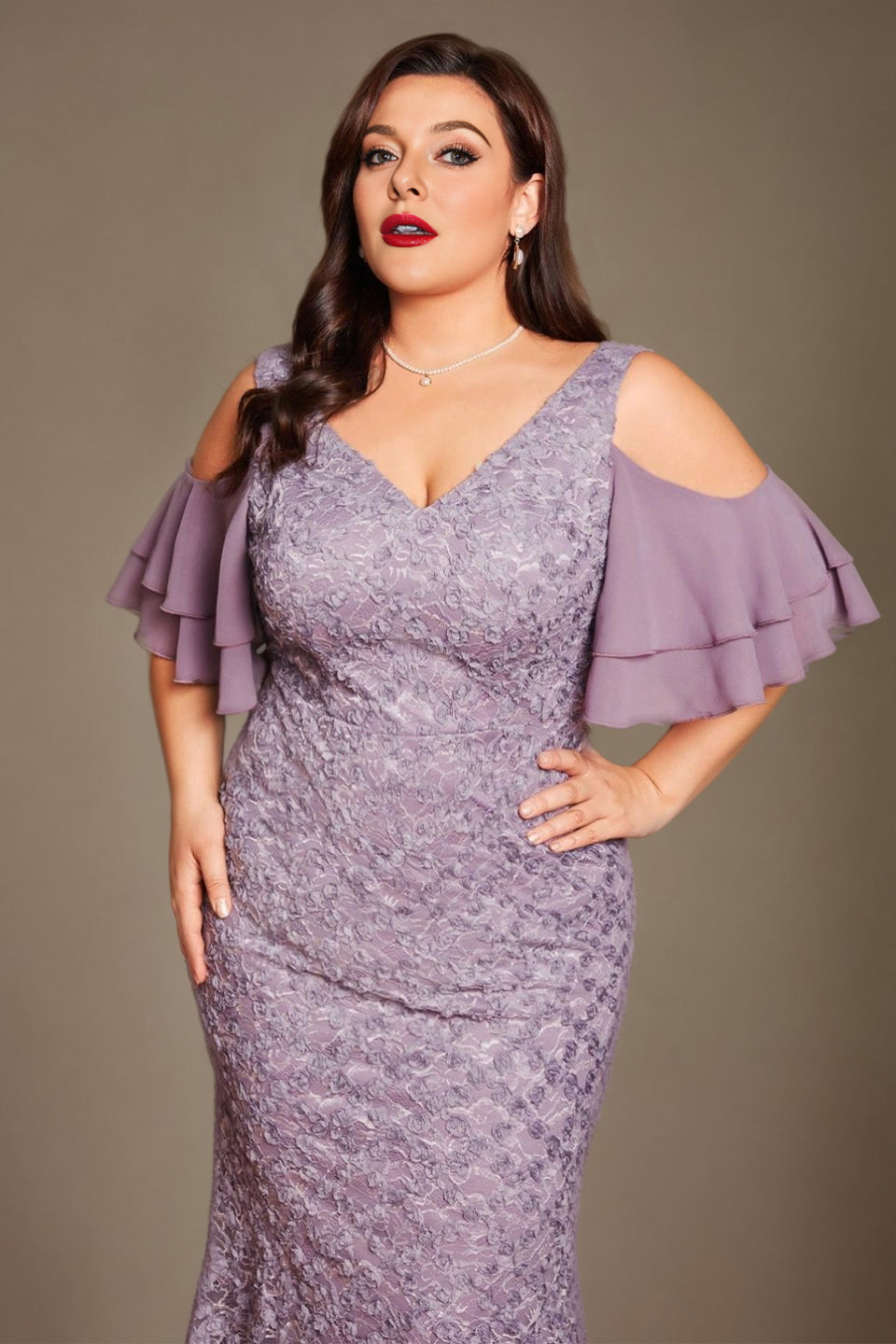 Curveins Plus Size V-Neck Long Mermaid Bodycon Maxi Dress