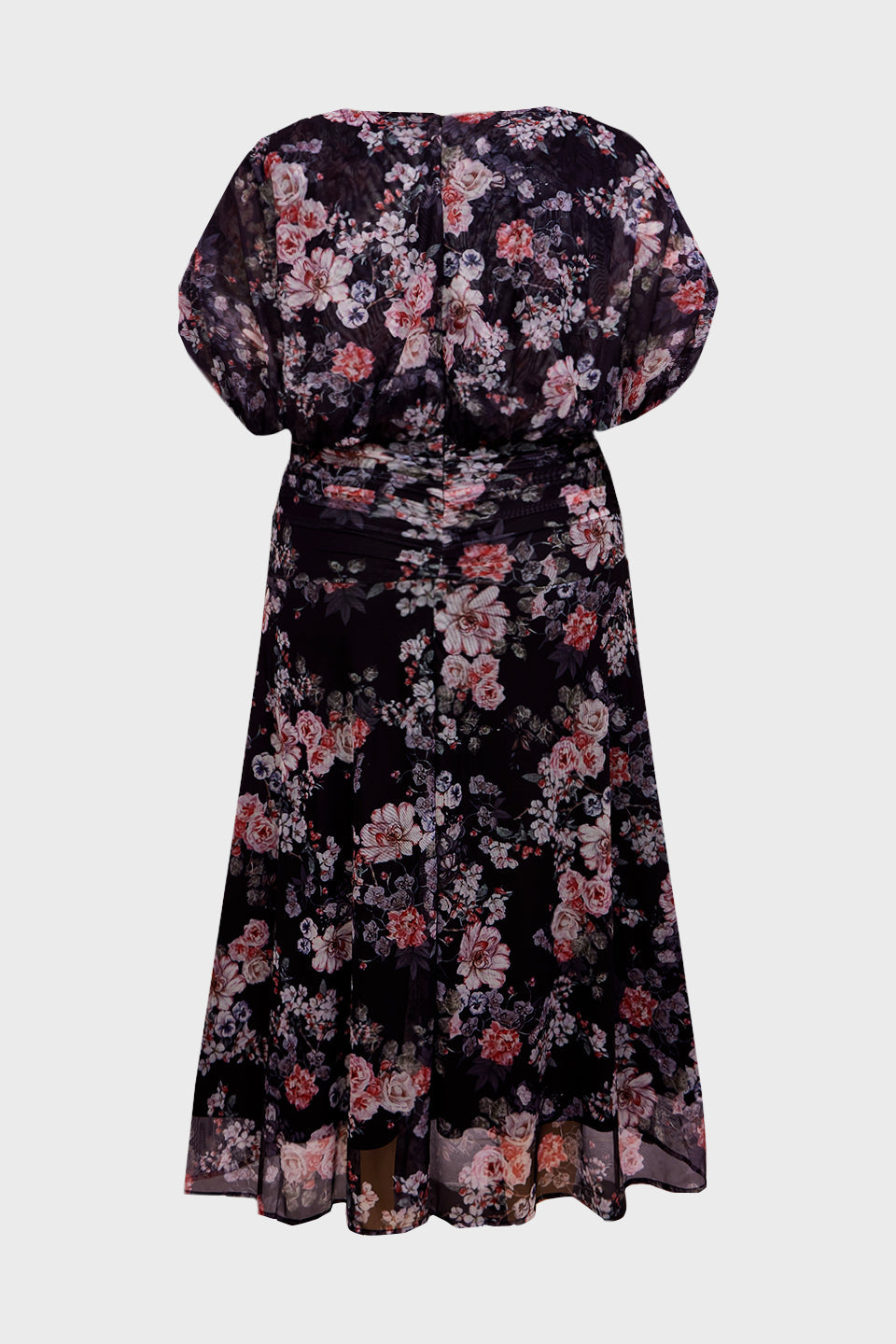 Curveins Plus Size V Neck Puff Sleeve Waist Defining Floral Print Elegant Maxi Dress