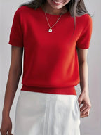 Women's Solid Color Crew Neck Short Sleeve Sweater, Casual Basic Knit Pullover for Spring & Fall, Fashion Women's Knitwear for Daily Wear, Womenswear