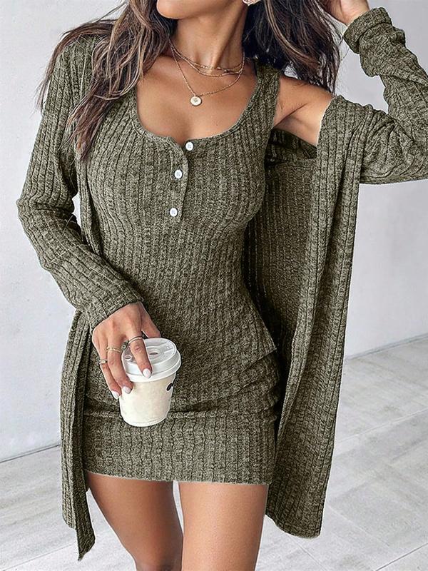 Women's Striped Dress Set, Casual Style, Comfortable Fabric, Fashion Design, Perfect for Daily Wear, Clothes