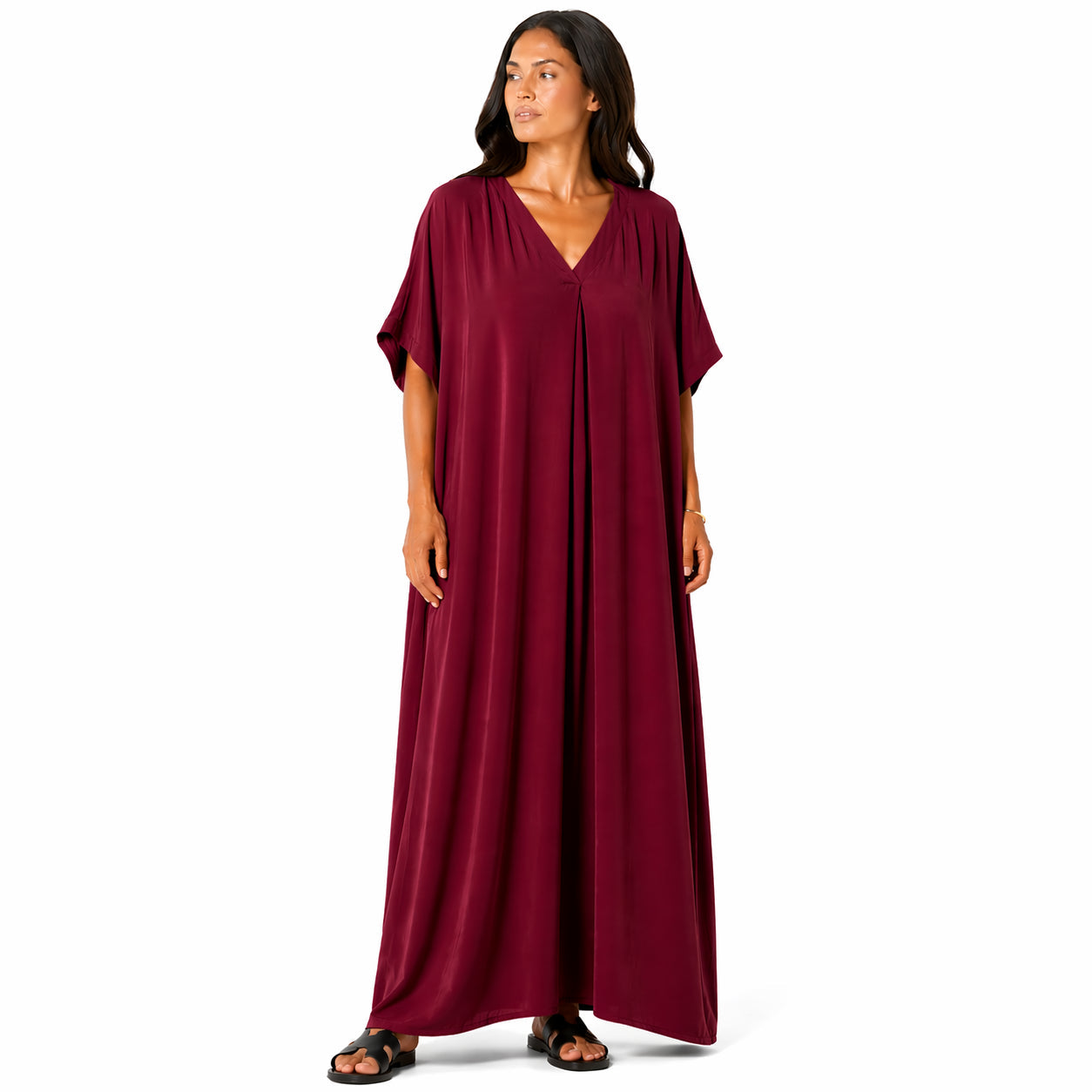 Women's long, flowy, oversized V-neck dress – chic and comfortable for summer.