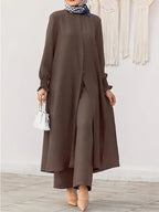 Arabian Style Modesty Two-Piece Set for Muslim Women Long Sleeve Shirt & Pants, Plus Size, Perfect for Spring & Fall Seasons