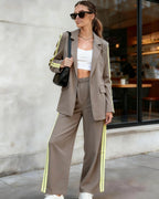 Classic Blazer and Coated Trousers Set with Front Buttons and Double Side Stripe—Ideal for Professional and Casual Looks
