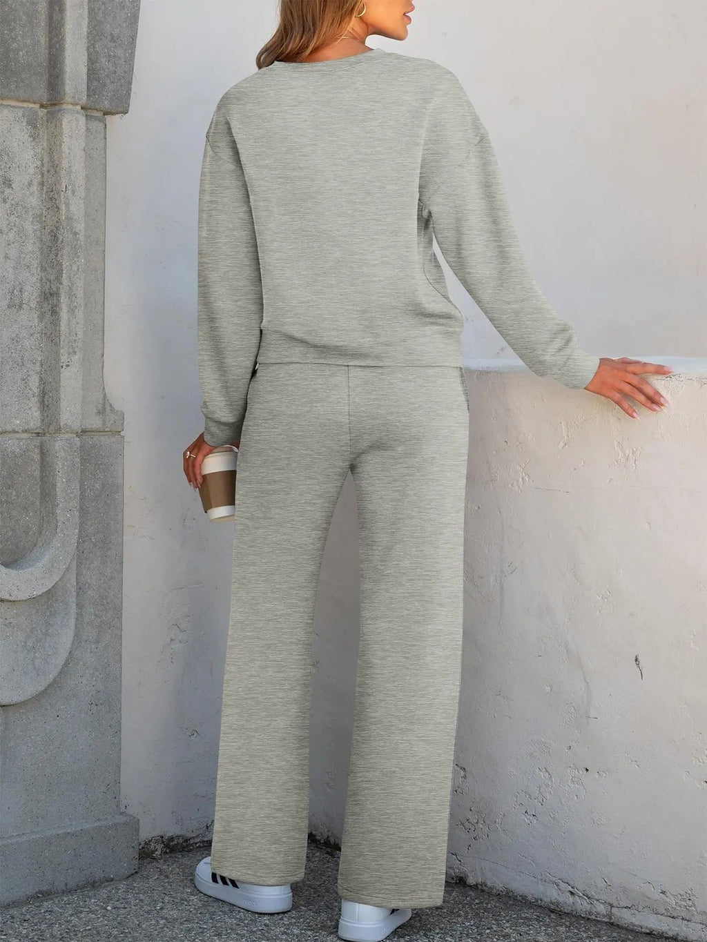 2 Piece Women's Casual Long Sleeve Pocket Sportswear Set, Stylish Wide Leg Athletic for All Seasons, Comfortable Fitted Fashion