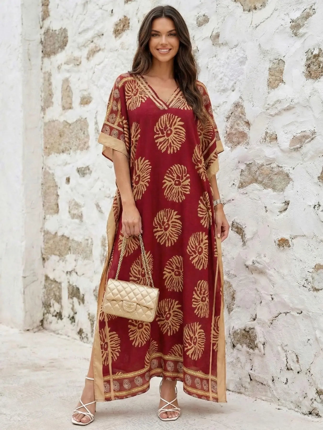 Women's Leopard Print Kaftan Robe – Loose-Fitting Beach Print Dress