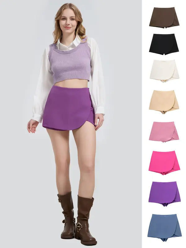 Women's Casual Shorts Skirts, High Waist with Side Zip, Comfortable & Stylish, Perfect for Daily Wear, Ladies Fashion