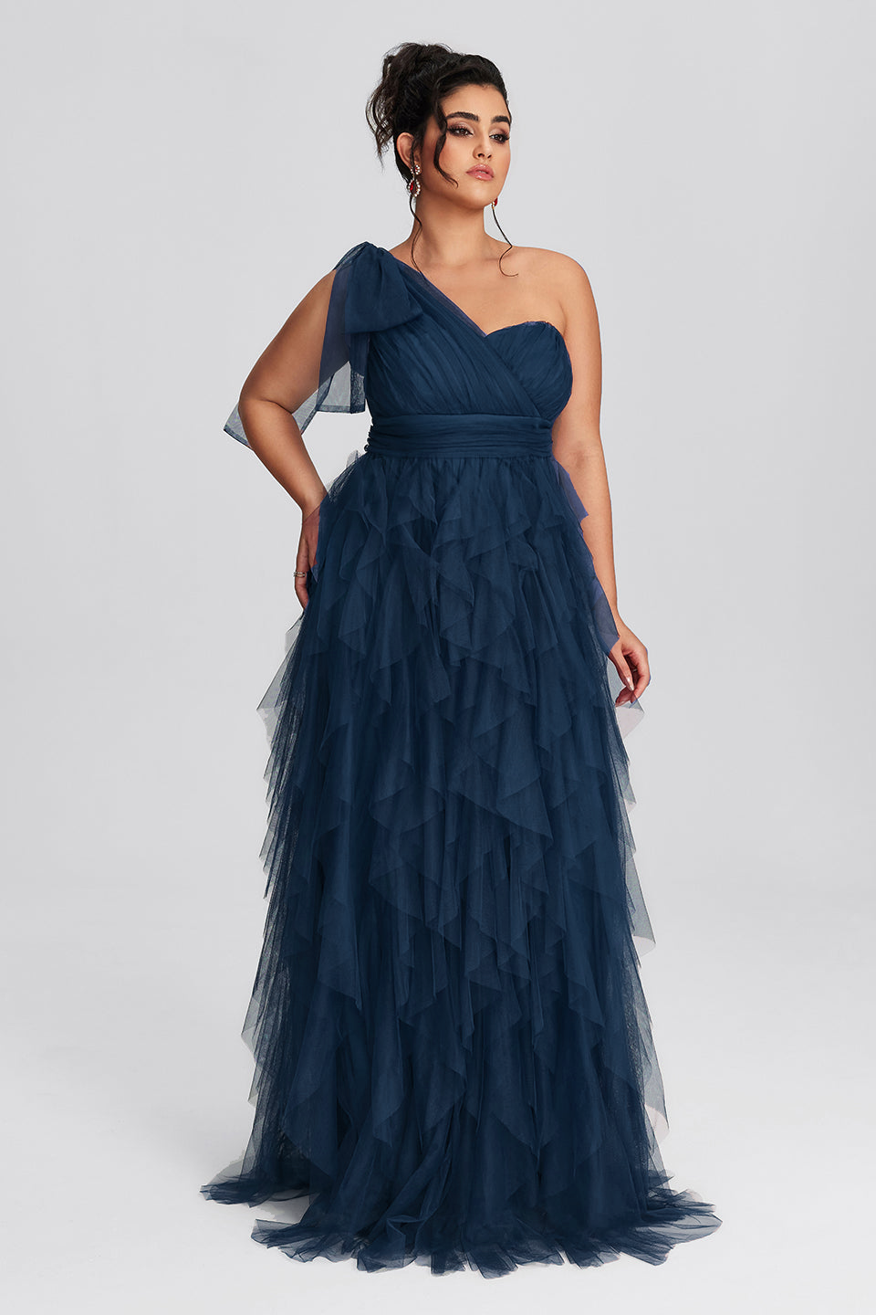 Curveins Plus Size Mesh One-Shoulder Cocktail Dress