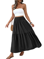 Women's Floral Casual A-Line Skirt, Elastic Waist Pockets, Leaf Hem, Long Fitted Skirt, Fashionable Mid-Length Dress