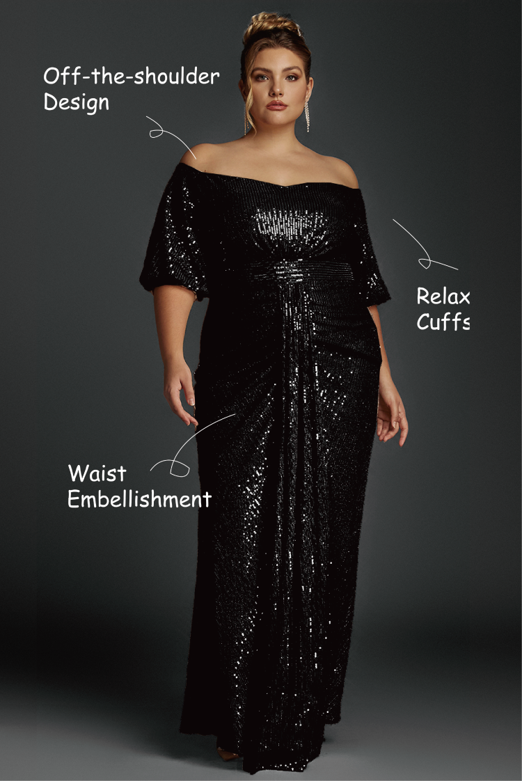 Curveins Plus Size Off-Shoulder Sequin Maxi Dress