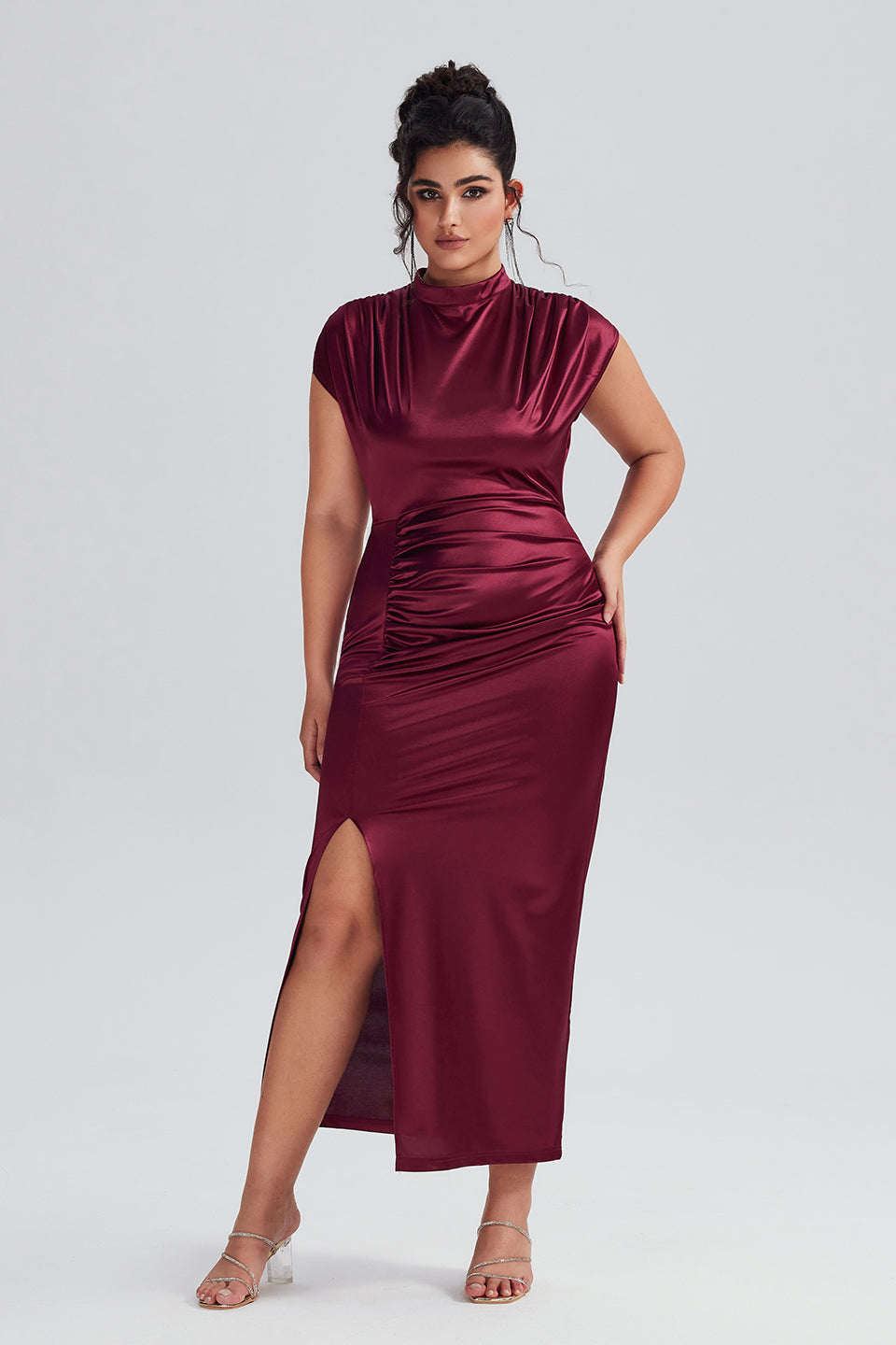 Plus Size Satin High-Waisted Blue Maxi Dress