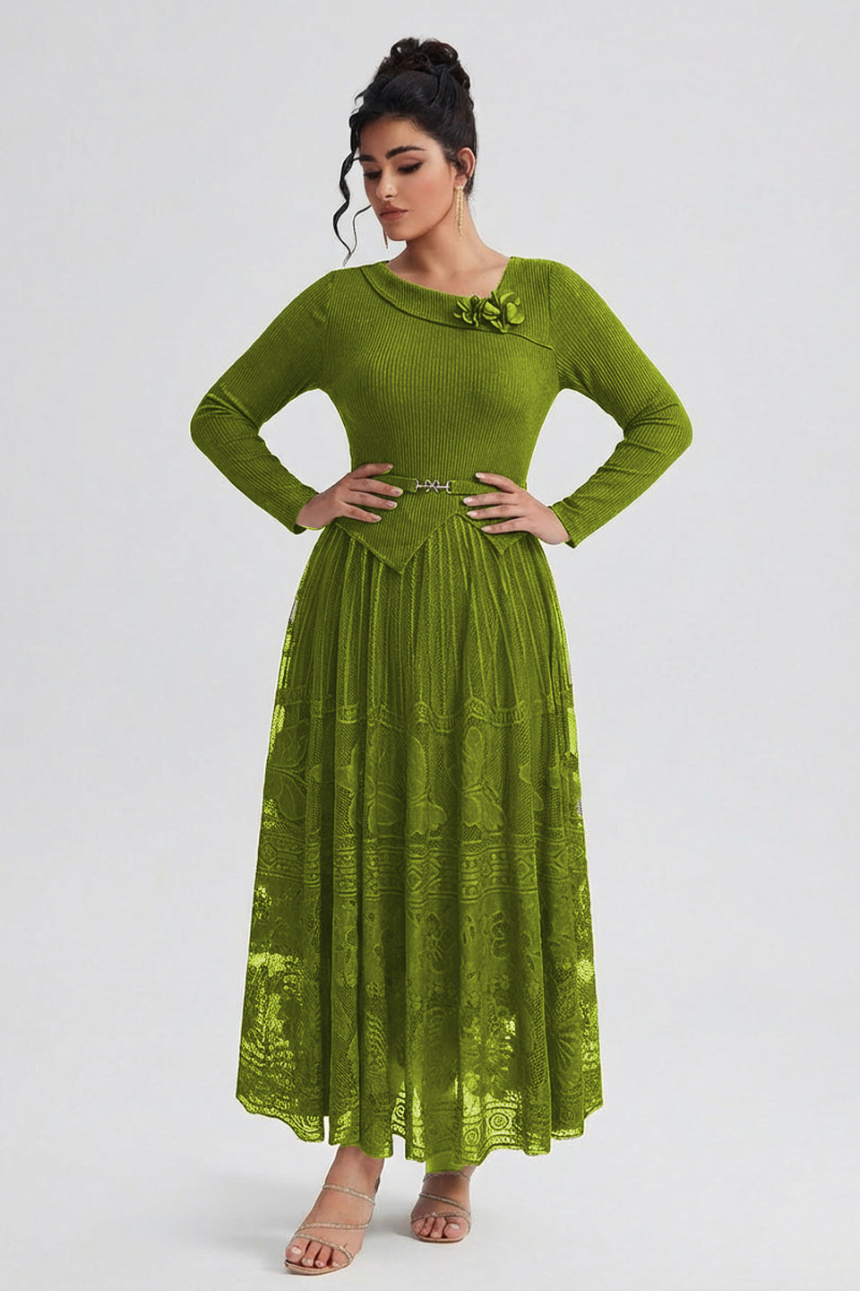Curveins Plus Size Flowing Solid and Printed Panel Pleated Maxi Dress