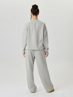 Women's Casual Solid Color Loose Long Sleeve Top & Exposed Stitches Trousers Co-ord