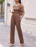 Women's 3 Piece Lounge Set Pajama Long Sleeve Cardigan Sleeveless Top Pants Sweatsuit