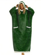 Autumn Winter Christmas Flannel Cotton Blend Hooded Long Robe, Soft Comfortable Homeewear with Vertical Pocket, Casual Plain Style