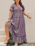 Plus Size Short-Sleeve Floral Print Dress