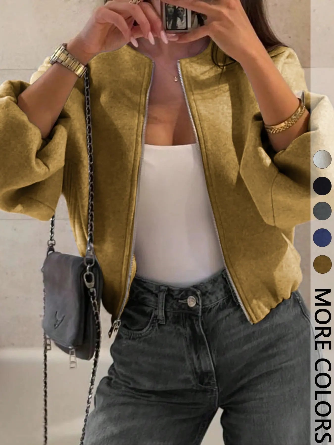 Women's Zipper Jacket Coat, Casual Style Women's Outerwear, Perfect for Fall & Winter Daily Wear, Fitted Design, Woven, Moderate Fabric Thickness