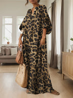 Women's Casual Boho All-Over Leopard Print Dress, Street Long Dress for Vacation Wear, Ladies Clothes for Daily Wear