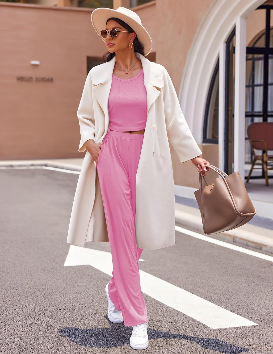 Women's 3 Piece Lounge Set Pajama Long Sleeve Cardigan Sleeveless Top Pants Sweatsuit