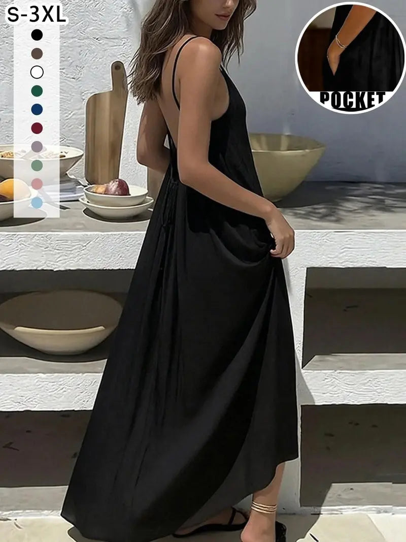 New Women's Backless Loose Fit Home Dress Sleepwear Dresses Loungewear Nightwear, Sleeveless Long Vestidos De Dormir, Womenswear, Multiple Colors & Sizes Available