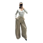 Women's Chic, Modern, High-Waisted, Flowy, Oversized Wide-Leg Trousers