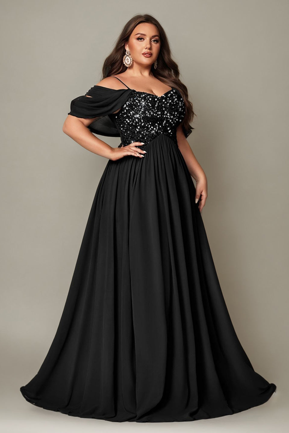 Curveins Plus Size Off-Shoulder Short Sleeve A-Line Maxi Dress