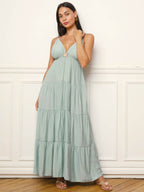 Robe longue à bijou et grands volants