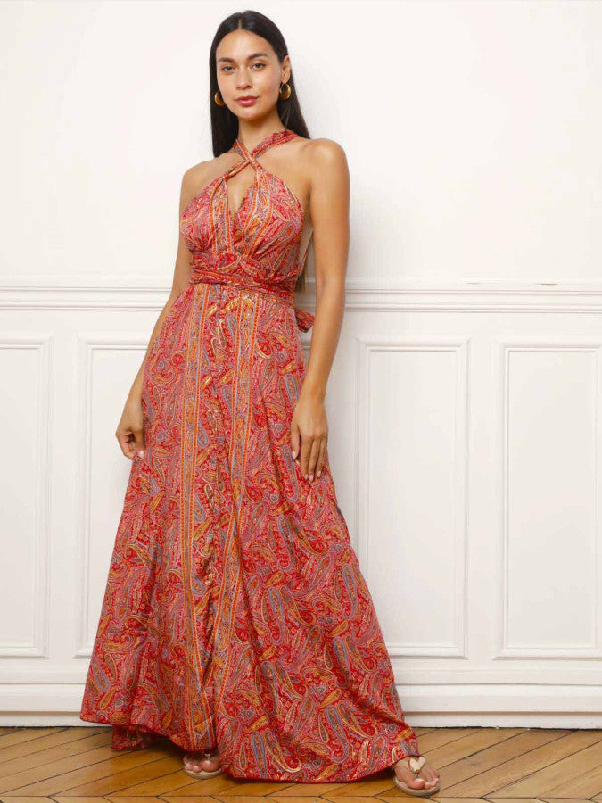 Robe longue multi-portés à imprimé cachemire