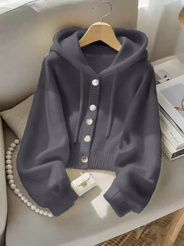 Autumn Winter New Soft Comfortable Hooded Sweatshirt Jacket, Lazy Style Unique Design Casual Fashion Knit Cardigan, Elegant Long Sleeve Top