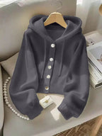 Autumn Winter New Soft Comfortable Hooded Sweatshirt Jacket, Lazy Style Unique Design Casual Fashion Knit Cardigan, Elegant Long Sleeve Top