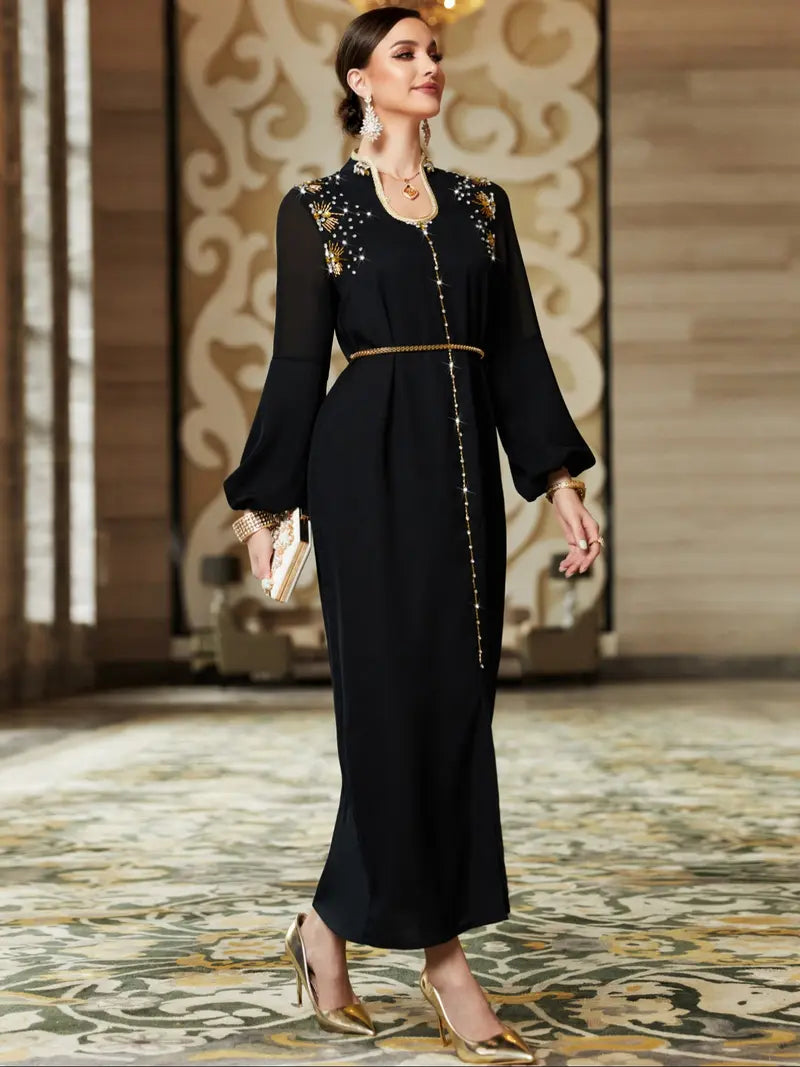 Women's Handmade Beaded Robe, Comfortable Fashion Long Dress, Elegant Evening Wear, Stylish Home Clothing