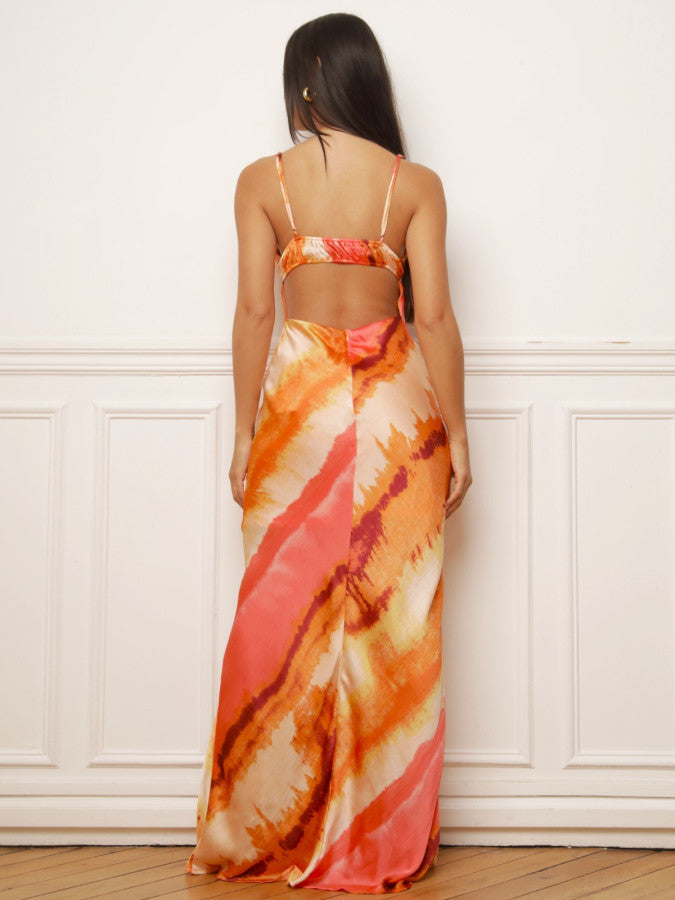 Robe dos-nu effet satiné avec dégradés