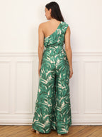 Asymmetric tropical print jumpsuit