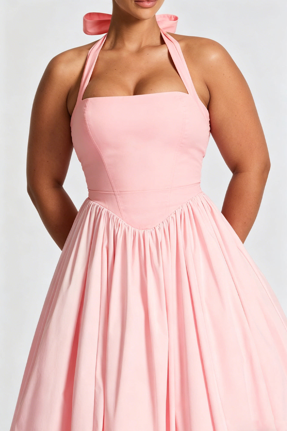 Curveins Plus Size Halter Neck Spaghetti Strap Sleeveless Puff Skirt Midi Dress