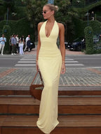 Women's Solid Backless Halter Neck Bodycon Dress