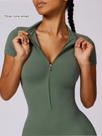 Women's high-neck, sturdy-zip sports jumpsuit
