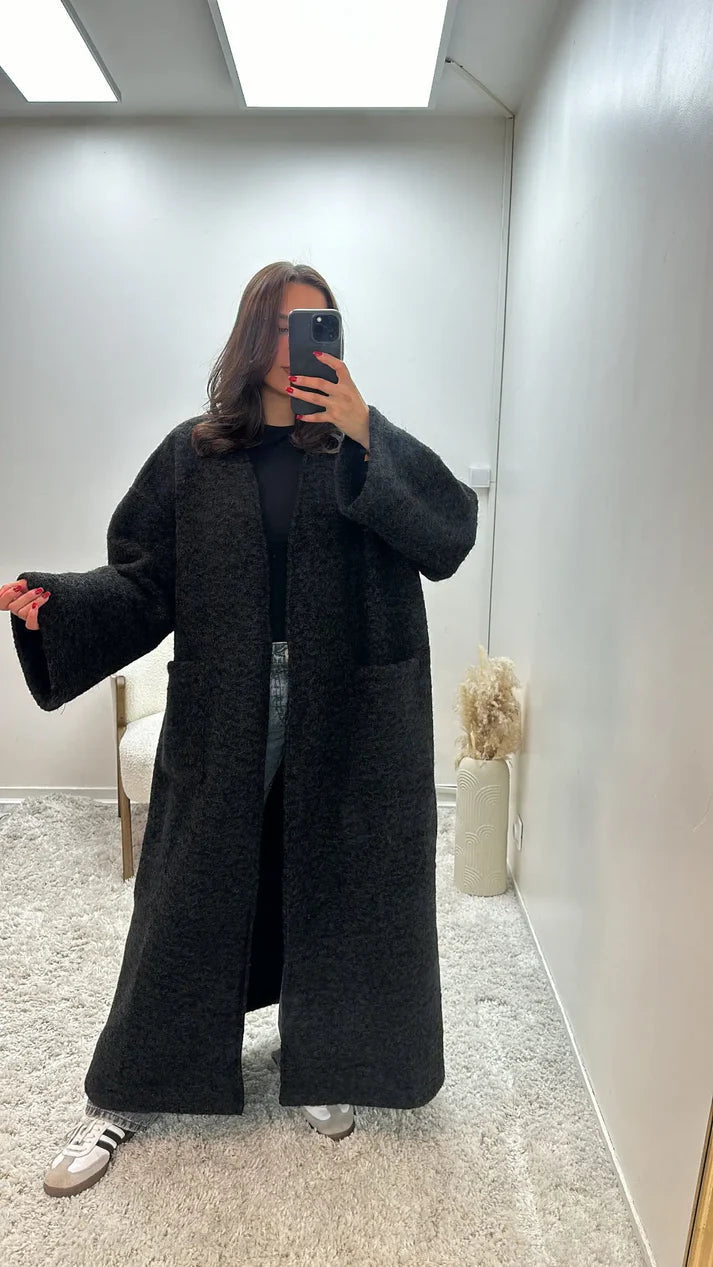 Oversized Coat Straight Fit with Two Pockets for Women