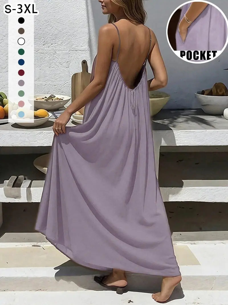 New Women's Backless Loose Fit Home Dress Sleepwear Dresses Loungewear Nightwear, Sleeveless Long Vestidos De Dormir, Womenswear, Multiple Colors & Sizes Available