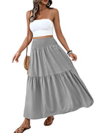 Women's Floral Casual A-Line Skirt, Elastic Waist Pockets, Leaf Hem, Long Fitted Skirt, Fashionable Mid-Length Dress