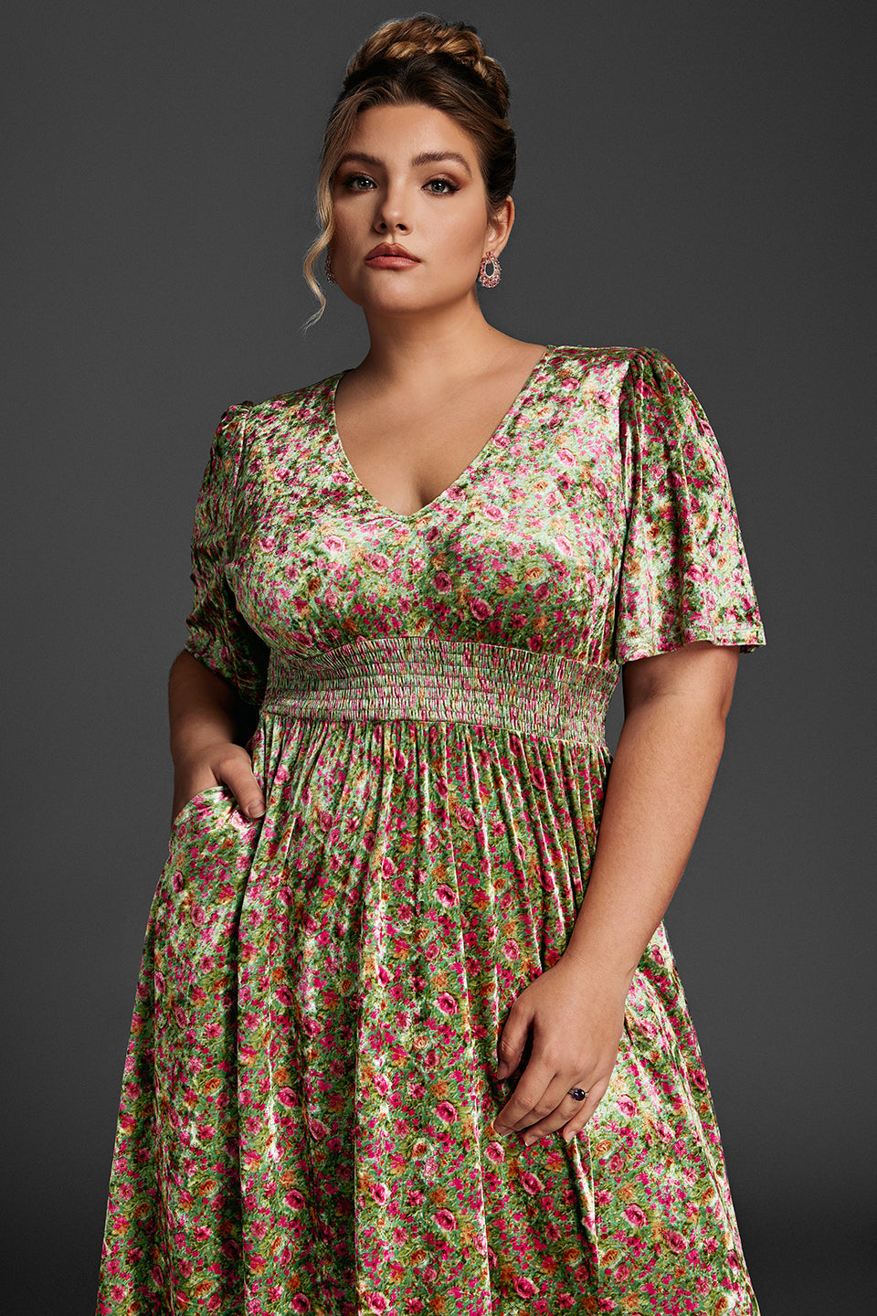 Curveins Plus Size Mauve Velvet Floral Maxi Dress